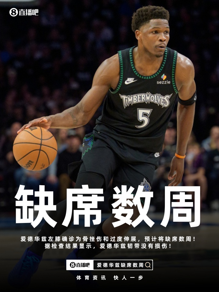 必威体育官方入口-Shams：爱德华兹左膝骨挫伤&amp;过度伸展将缺席数周！但韧带无损伤！